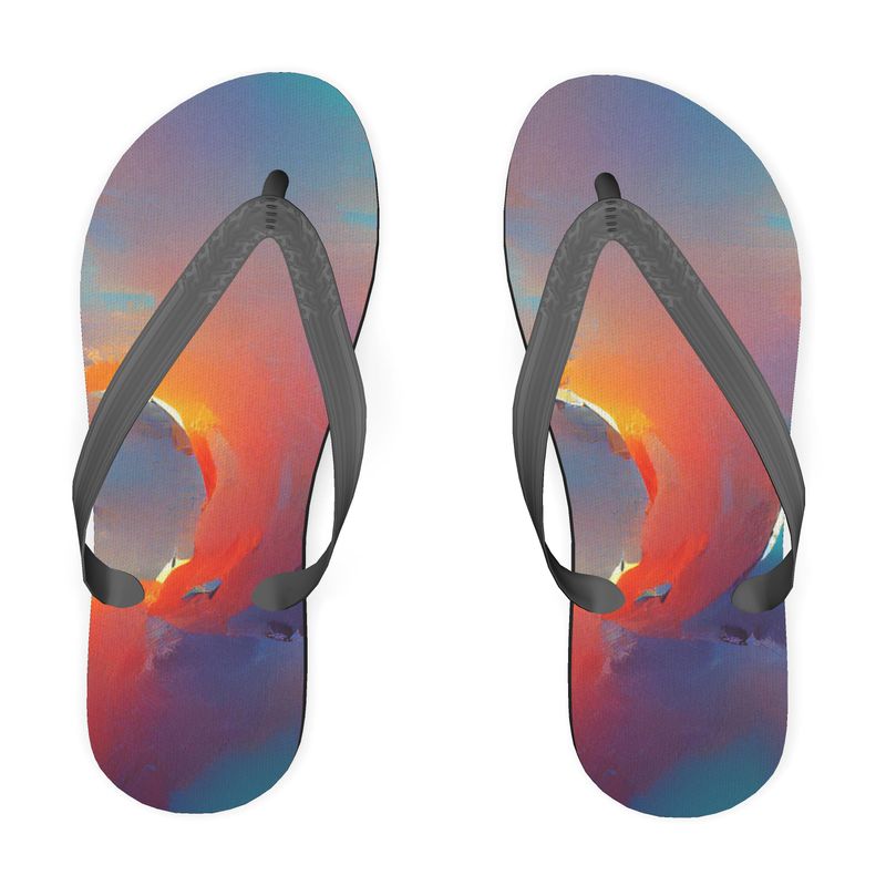 Optimistic - Blue and Orange Plastic Straps, Covered With Poly-Satin, Sturdy Foam Base Flip Flops