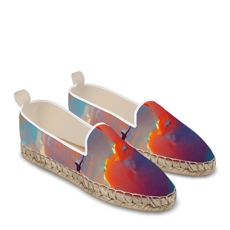 Optimistic - Blue and Orange Fabric Or Jute Innersole, Flat Shoe, Rubberised Hard Wearing Sole, Loafer Espadrilles