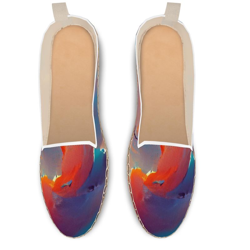 Optimistic - Blue and Orange Fabric Or Jute Innersole, Flat Shoe, Rubberised Hard Wearing Sole, Loafer Espadrilles