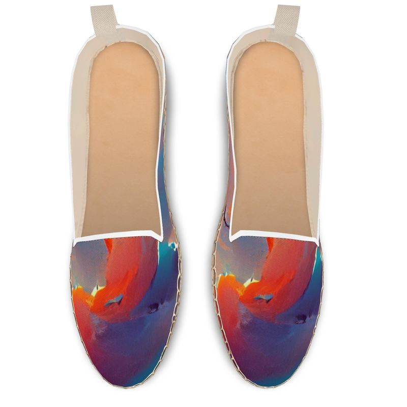 Optimistic - Blue and Orange Fabric Or Jute Innersole, Flat Shoe, Rubberised Hard Wearing Sole, Loafer Espadrilles