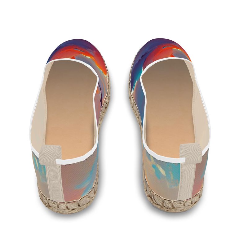 Optimistic - Blue and Orange Fabric Or Jute Innersole, Flat Shoe, Rubberised Hard Wearing Sole, Loafer Espadrilles