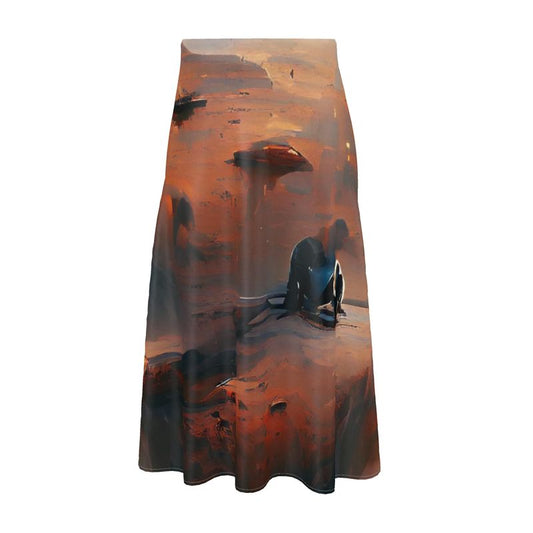 Lonely - Beige & Orange Elasticated Waist, High Rise, A-line Shape, Luxurious Feel Premium Quality Midi Skirt