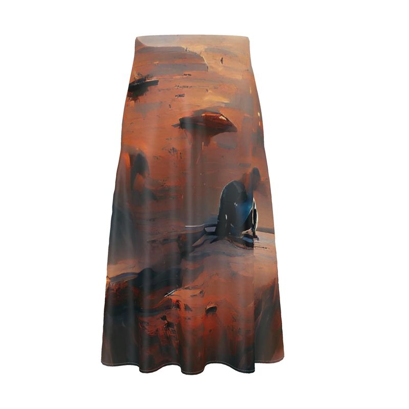 Lonely - Beige & Orange Elasticated Waist, High Rise, A-line Shape, Luxurious Feel Premium Quality Midi Skirt