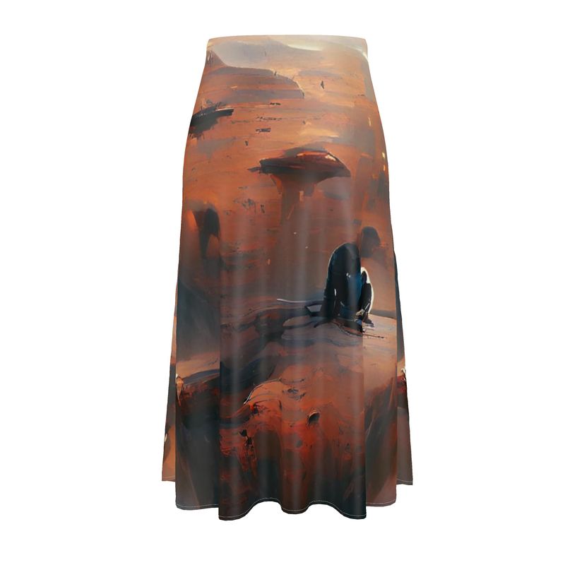 Lonely - Beige & Orange Elasticated Waist, High Rise, A-line Shape, Luxurious Feel Premium Quality Midi Skirt