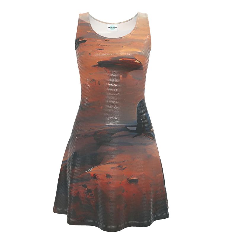 Lonely - Beige & Orange Crush Velour - Stretchy & Shimmery Chain Jersey - Lightweight & Breathable A-Line Skater Dress