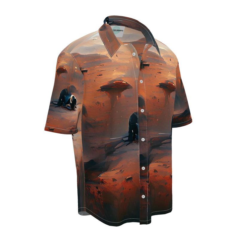 Lonely - Beige & Orange Short Sleeve Button Up, Mother Of Pearl Buttons, Breathable Fabric, Men's Short Sleeve Shirt