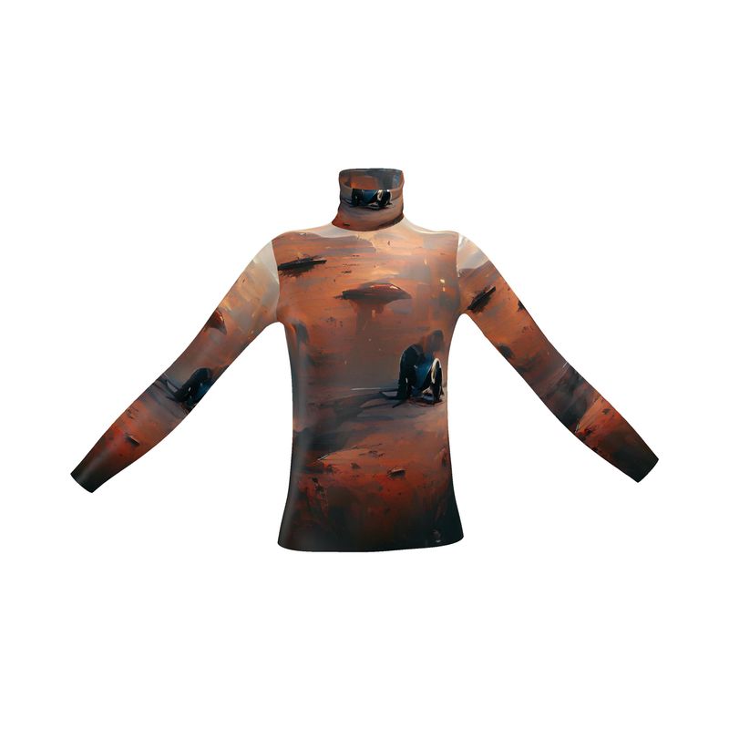 Lonely - Beige & Orange Long Sleeves, Men's Slim Fit Roll Neck