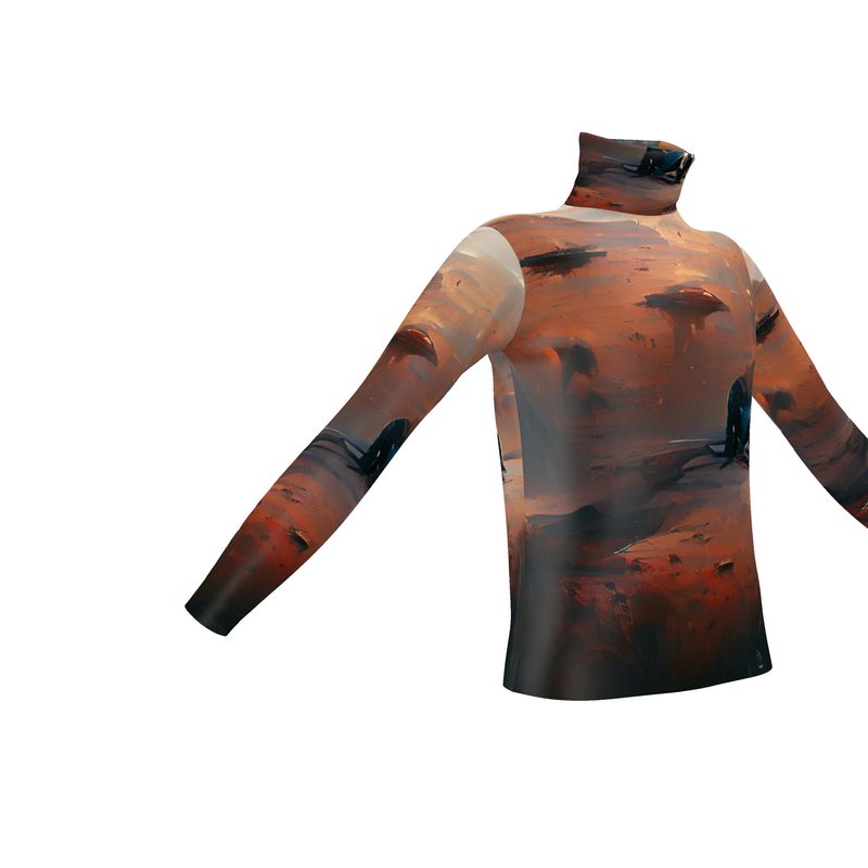 Lonely - Beige & Orange Long Sleeves, Men's Slim Fit Roll Neck