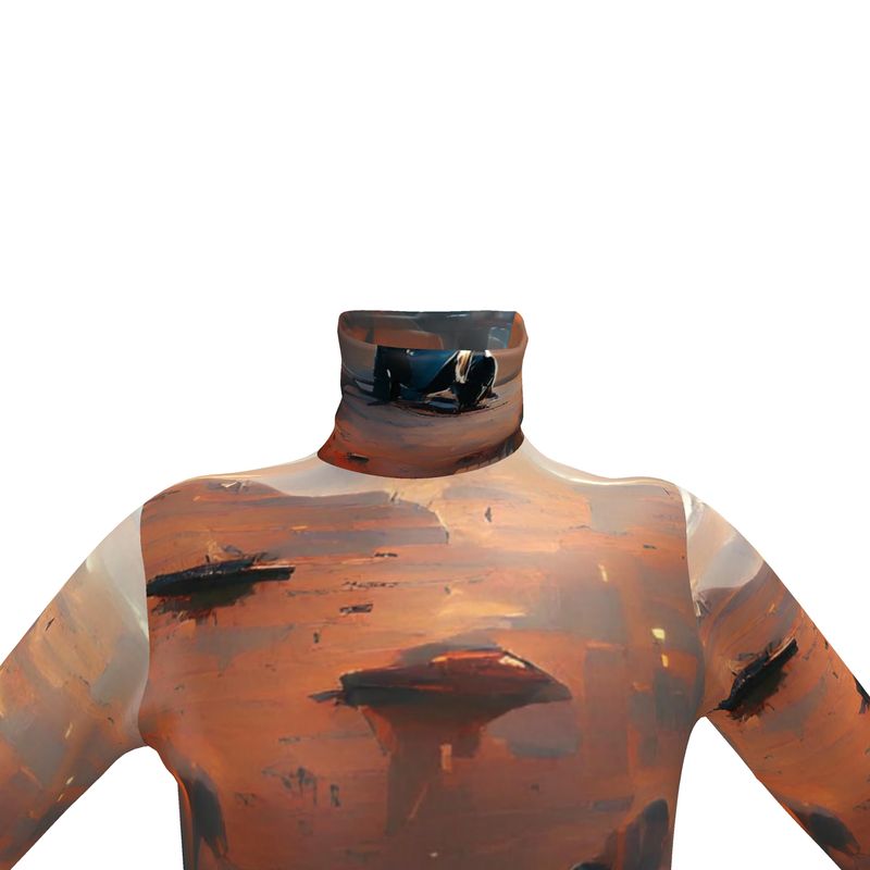 Lonely - Beige & Orange Long Sleeves, Men's Slim Fit Roll Neck