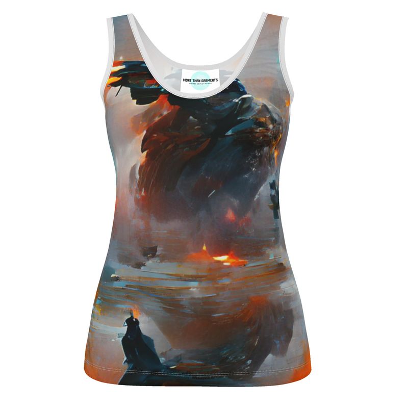 Fury - Red, Orange & Dark Blue Scoop Neck, Higher At The Back Ladies Vest Top