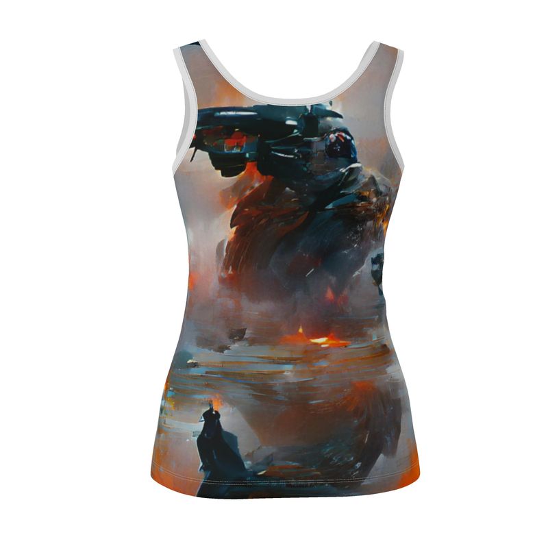 Fury - Red, Orange & Dark Blue Scoop Neck, Higher At The Back Ladies Vest Top