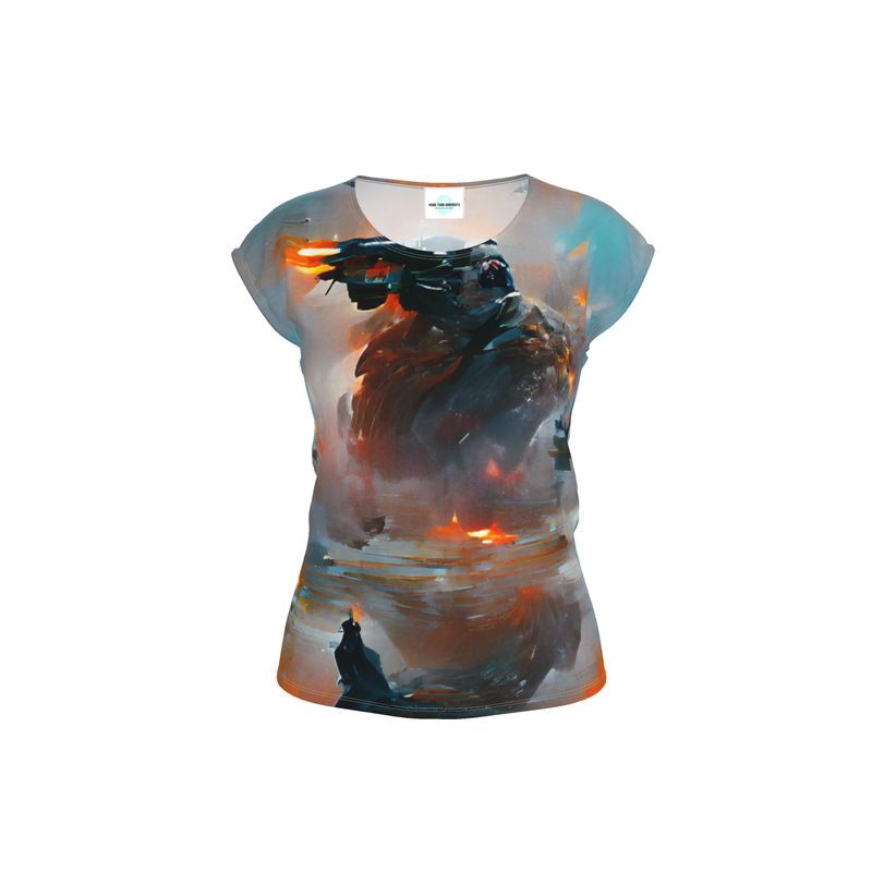 Fury - Red, Orange & Dark Blue Ideal For Special Occasions, Comfortable Stretchy Fabric, Relaxed Fit, Ladies Loose Fit T-Shirt