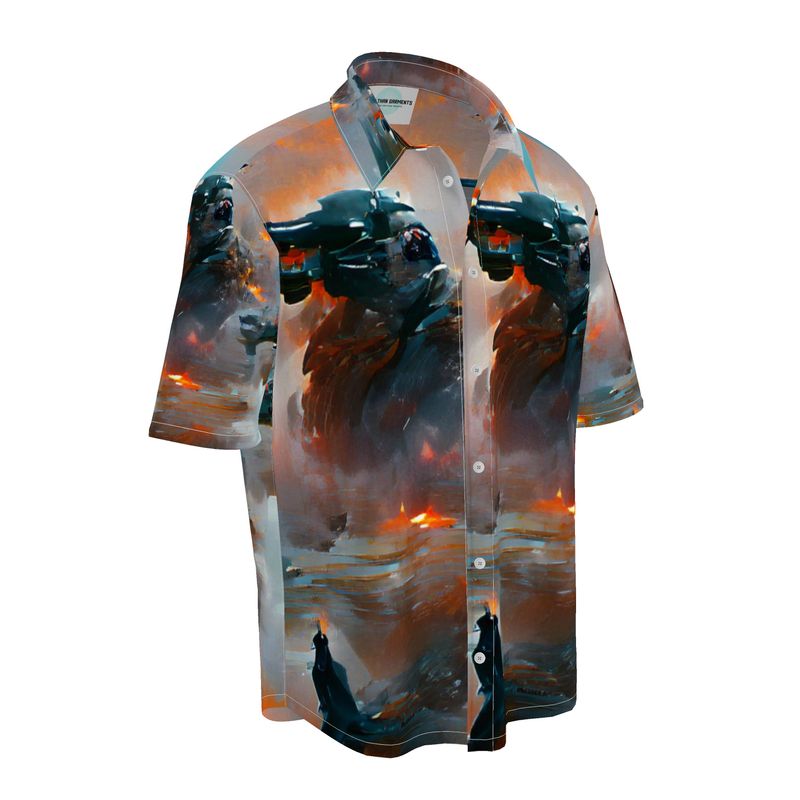 Fury - Red, Orange & Dark Blue Short Sleeve Button Up, Mother Of Pearl Buttons, Breathable Fabric, Men's Short Sleeve Shirt