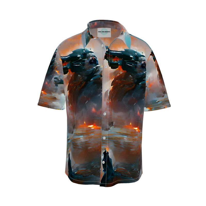 Fury - Red, Orange & Dark Blue Short Sleeve Button Up, Mother Of Pearl Buttons, Breathable Fabric, Men's Short Sleeve Shirt