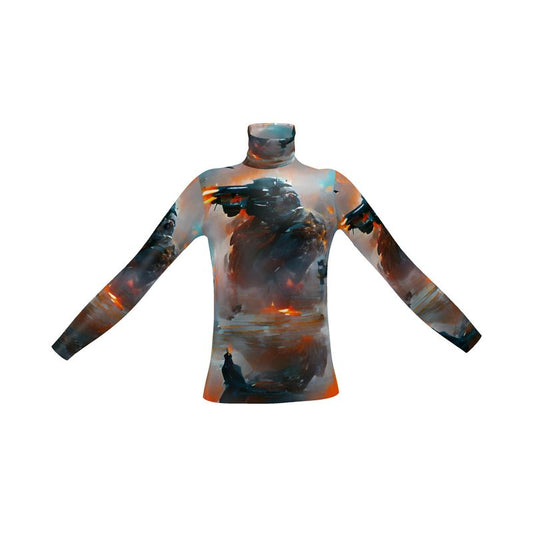 Fury - Red, Orange & Dark Blue Long Sleeves, Men's Slim Fit Roll Neck