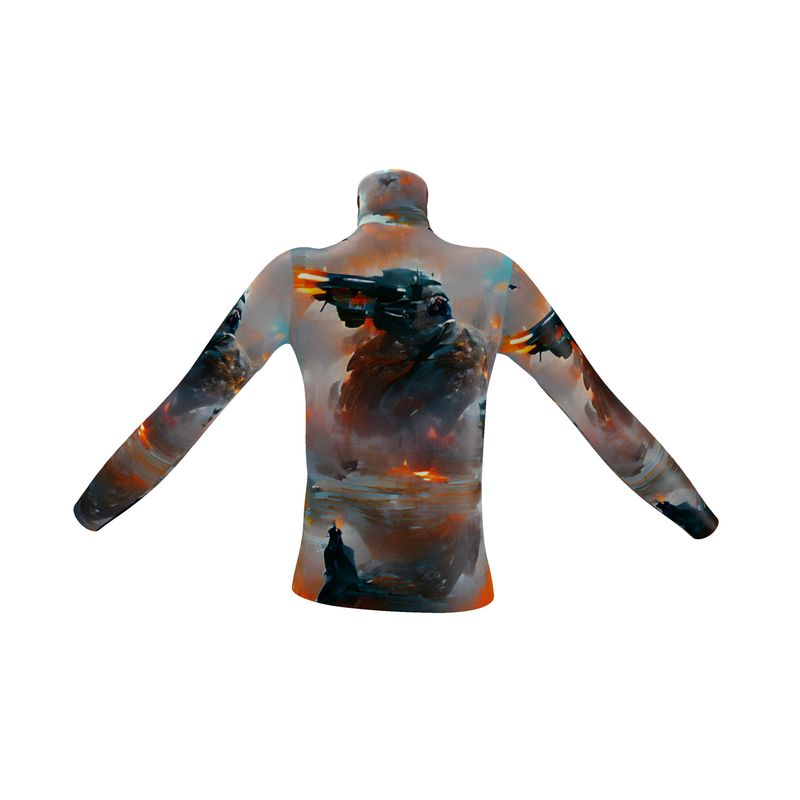 Fury - Red, Orange & Dark Blue Long Sleeves, Men's Slim Fit Roll Neck