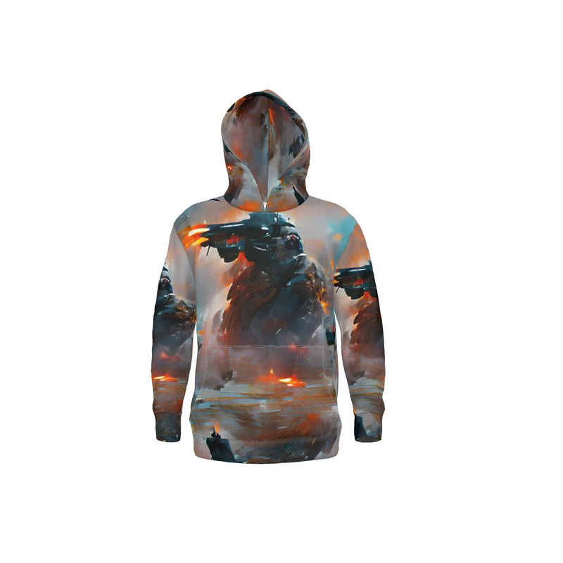 Fury - Red, Orange & Dark Blue Unisex Pullover Or Zipper, Relaxed Fit, Cut & Sewn Hoodie