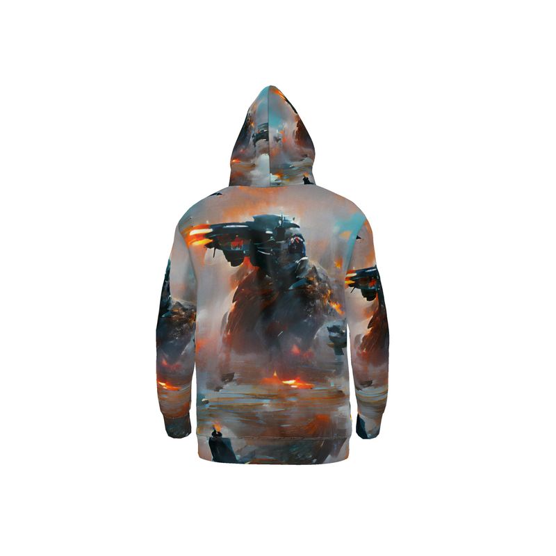 Fury - Red, Orange & Dark Blue Unisex Pullover Or Zipper, Relaxed Fit, Cut & Sewn Hoodie