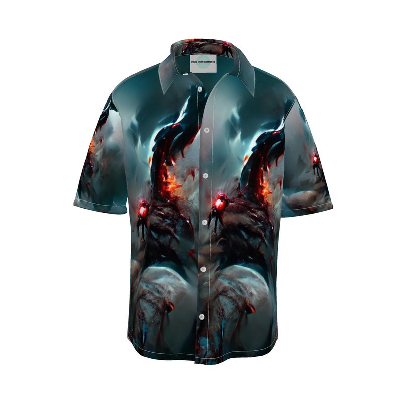 Wrath - Dark Blue, Orange & Red Short Sleeve Button Up, Mother Of Pearl Buttons, Breathable Fabric, Men's Short Sleeve Shirt