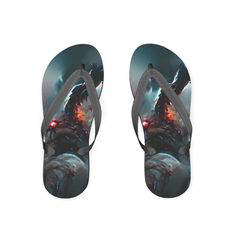 Wrath - Dark Blue, Orange & Red Plastic Straps, Covered With Poly-Satin, Sturdy Foam Base Flip Flops