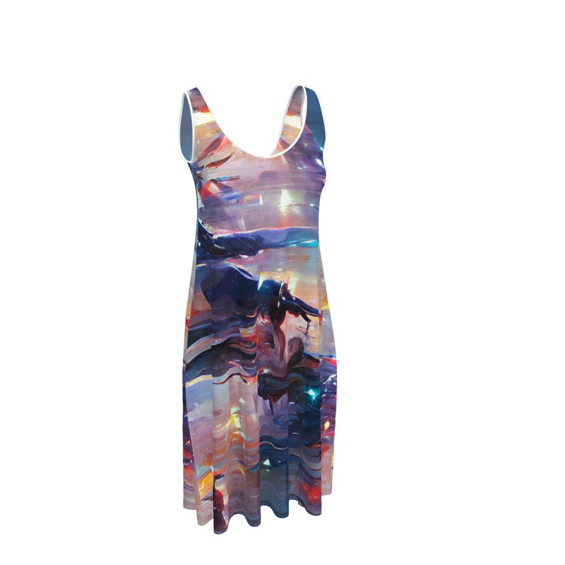 Pensiveness - Multi Coloured Sleeveless Cut, Relaxed Fit, Midi Length, Lowcut Back Sleeveless Midi Dress