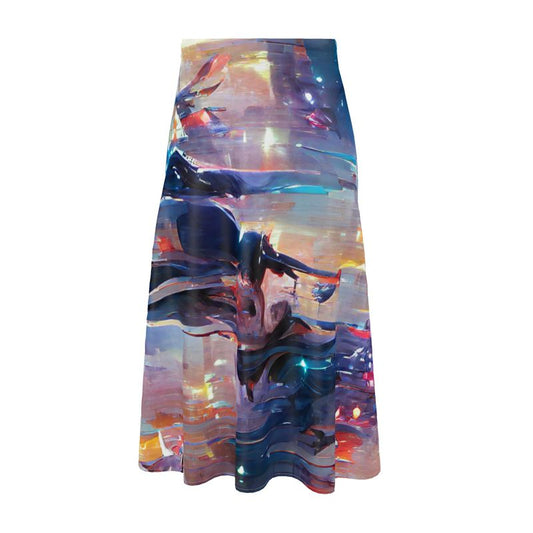 Pensiveness - Multi Coloured Elasticated Waist, High Rise, A-line Shape, Luxurious Feel Premium Quality Midi Skirt
