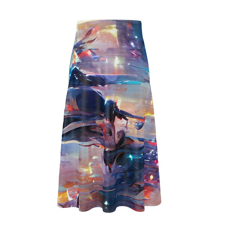 Pensiveness - Multi Coloured Elasticated Waist, High Rise, A-line Shape, Luxurious Feel Premium Quality Midi Skirt