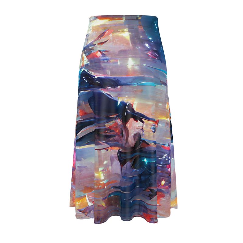 Pensiveness - Multi Coloured Elasticated Waist, High Rise, A-line Shape, Luxurious Feel Premium Quality Midi Skirt