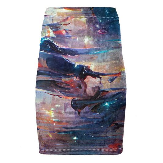 Pensiveness - Multi Coloured Chose Top Stitch Thread Colour Pencil Skirt