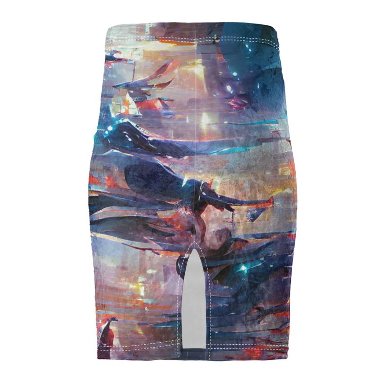 Pensiveness - Multi Coloured Chose Top Stitch Thread Colour Pencil Skirt