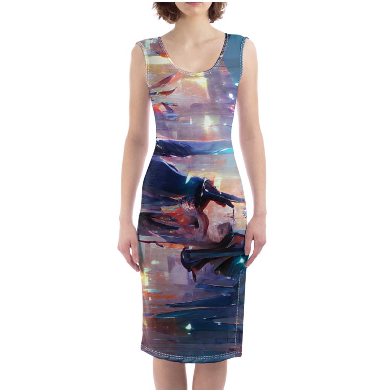 Pensiveness - Multi Coloured Silky, Slim Fit Split Leg Bodycon Dress