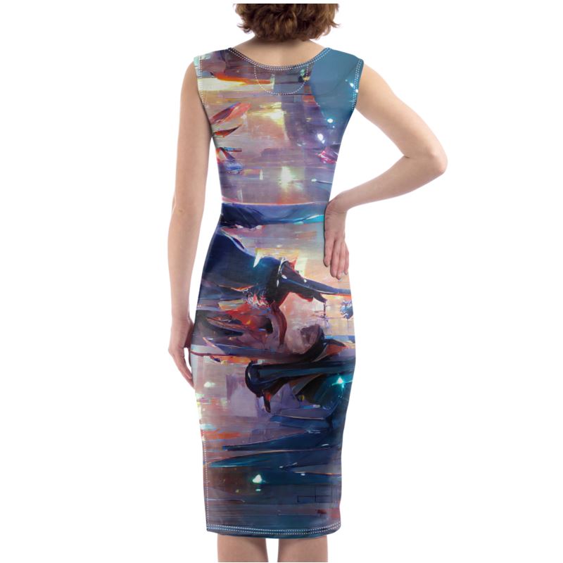 Pensiveness - Multi Coloured Silky, Slim Fit Split Leg Bodycon Dress