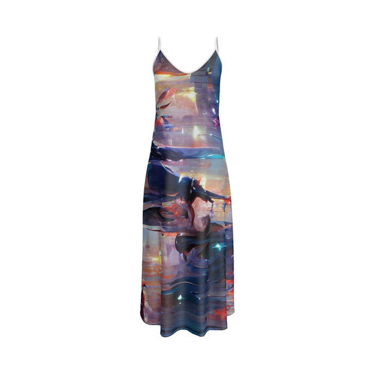Pensiveness - Multi Coloured Tapered Waist, Flared Bottom Slip Dress