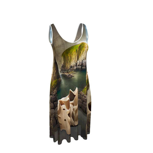 Monumental Cavern - Brown Sleeveless Cut, Relaxed Fit, Midi Length, Lowcut Back Sleeveless Midi Dress