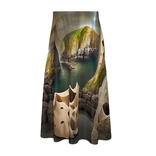 Monumental Cavern - Brown Elasticated Waist, High Rise, A-line Shape, Luxurious Feel Premium Quality Midi Skirt