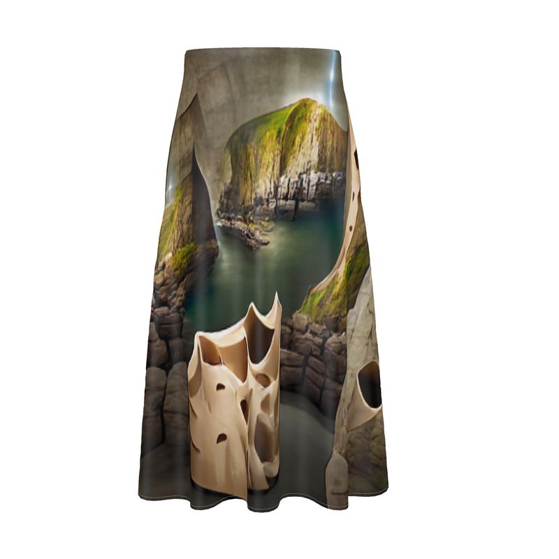 Monumental Cavern - Brown Elasticated Waist, High Rise, A-line Shape, Luxurious Feel Premium Quality Midi Skirt