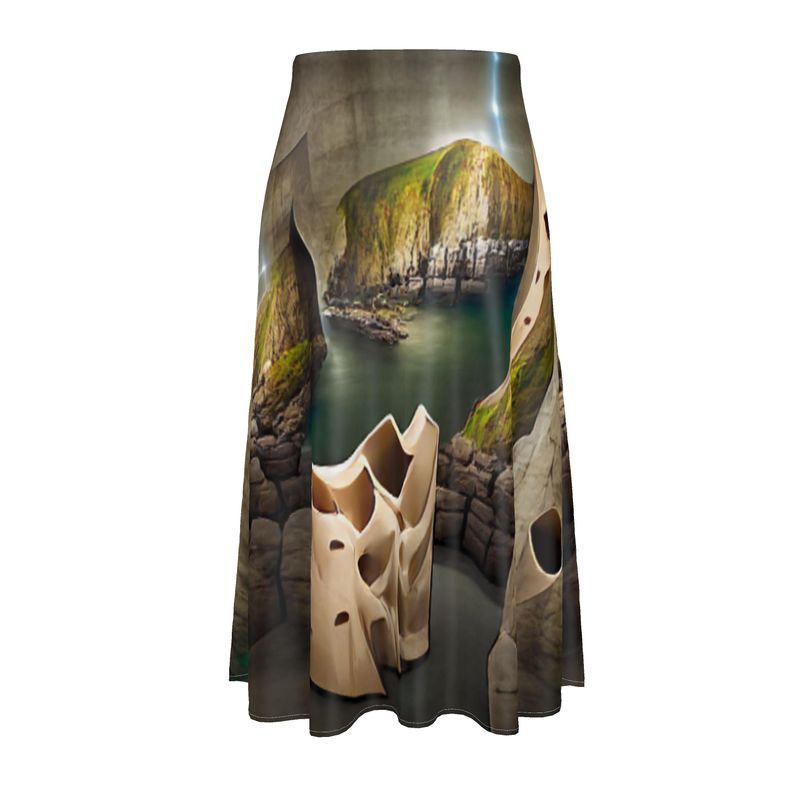 Monumental Cavern - Brown Elasticated Waist, High Rise, A-line Shape, Luxurious Feel Premium Quality Midi Skirt