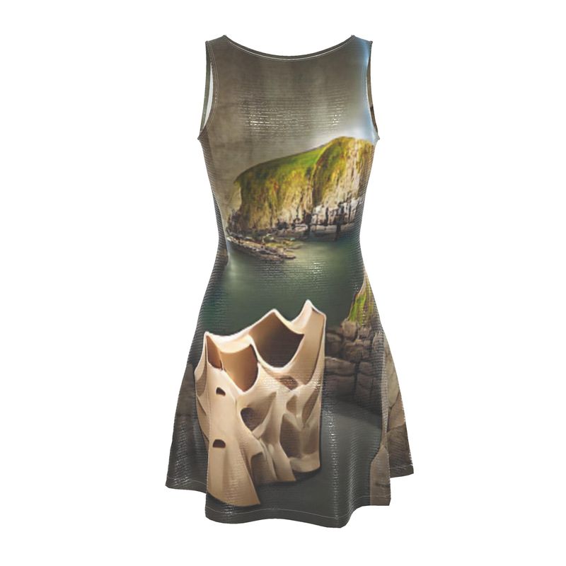 Monumental Cavern - Brown Crush Velour - Stretchy & Shimmery Chain Jersey - Lightweight & Breathable A-Line Skater Dress