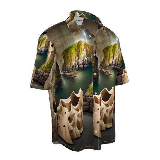 Monumental Cavern - Brown Short Sleeve Button Up, Mother Of Pearl Buttons, Breathable Fabric, Men's Short Sleeve Shirt