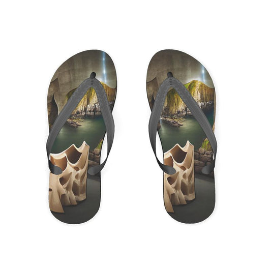 Monumental cavern - Brown Plastic Straps, Covered With Poly-Satin, Sturdy Foam Base Flip Flops