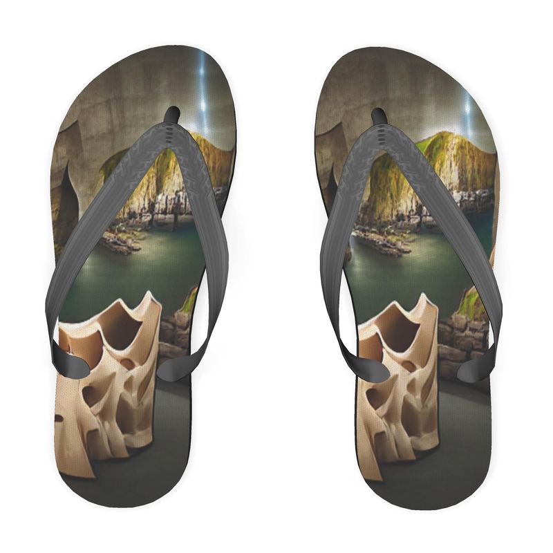 Monumental cavern - Brown Plastic Straps, Covered With Poly-Satin, Sturdy Foam Base Flip Flops