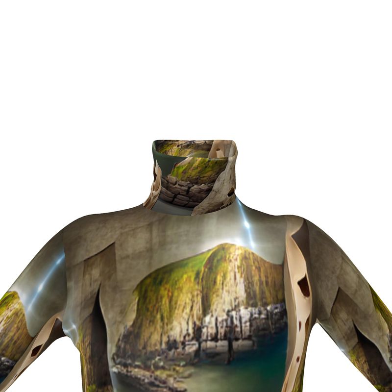 Monumental Cavern - Brown Long Sleeves, Men's Slim Fit Roll Neck