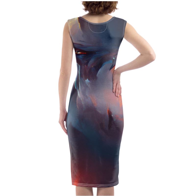 Worthy - Purple & Red Silky, Slim Fit Split Leg Bodycon Dress