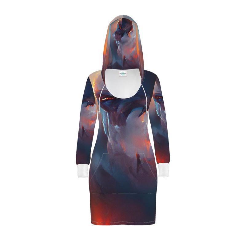 Worthy - Purple & Red Kangaroo Front Pocket, Mini Dress With Long Sleeves, Hooded Dress With Drawstring, Rox Sports Or Ponte Jersey Hoodie Dress