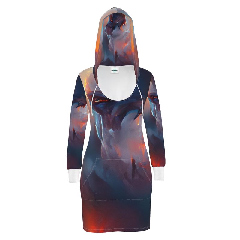 Worthy - Purple & Red Kangaroo Front Pocket, Mini Dress With Long Sleeves, Hooded Dress With Drawstring, Rox Sports Or Ponte Jersey Hoodie Dress