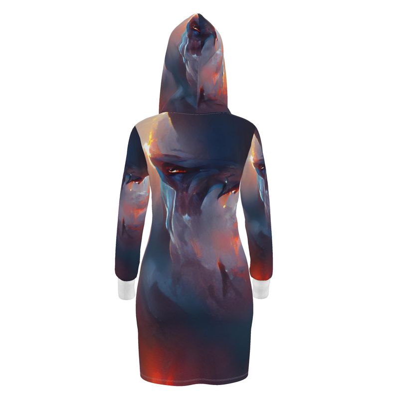 Worthy - Purple & Red Kangaroo Front Pocket, Mini Dress With Long Sleeves, Hooded Dress With Drawstring, Rox Sports Or Ponte Jersey Hoodie Dress