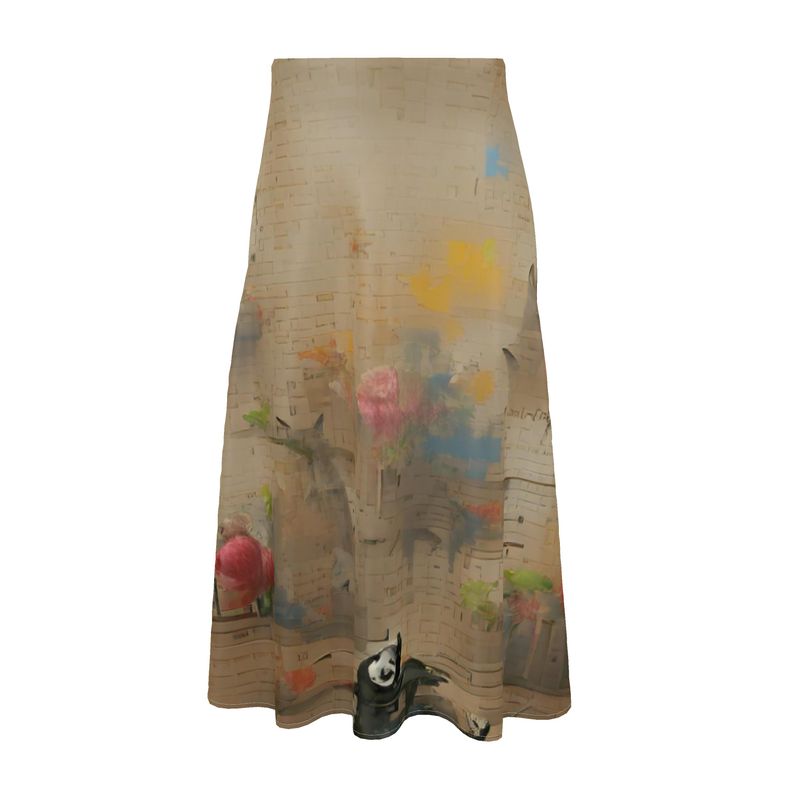 Overwhelmed - Beige Elasticated Waist, High Rise, A-line Shape, Luxurious Feel Premium Quality Midi Skirt