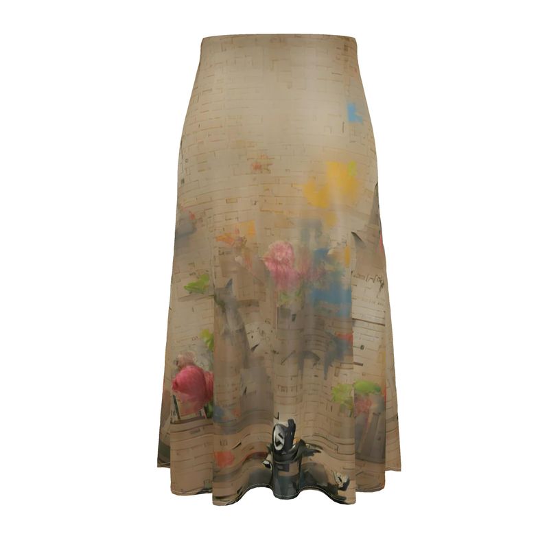 Overwhelmed - Beige Elasticated Waist, High Rise, A-line Shape, Luxurious Feel Premium Quality Midi Skirt