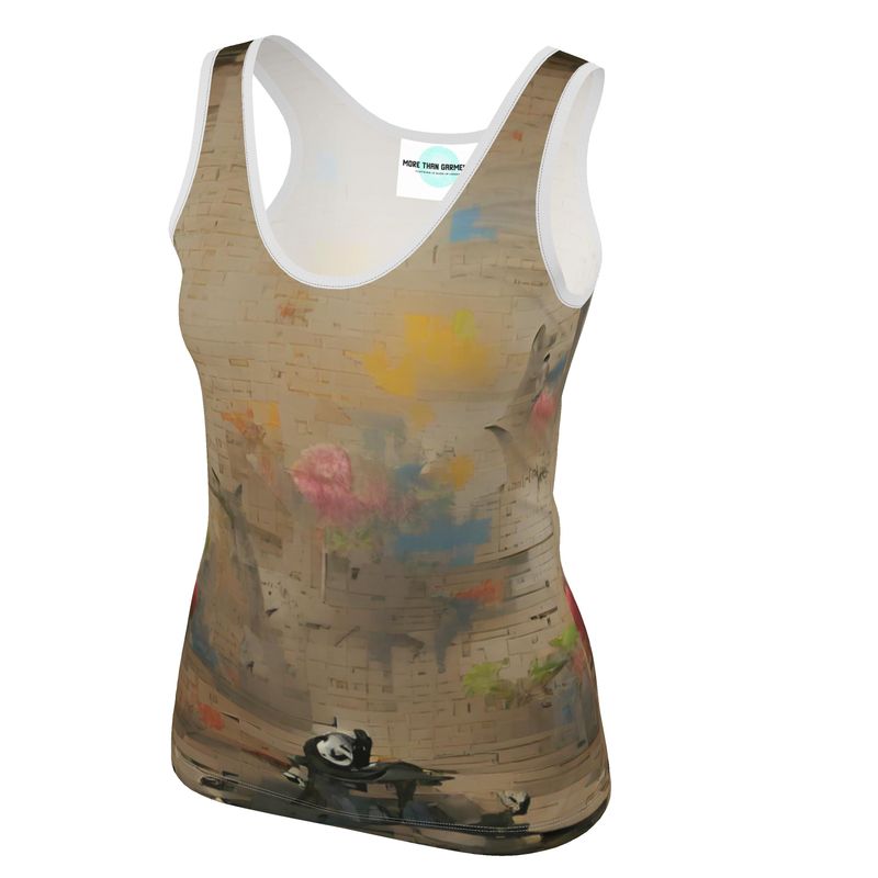 Overwhelmed - Beige Scoop Neck, Higher At The Back Ladies Vest Top