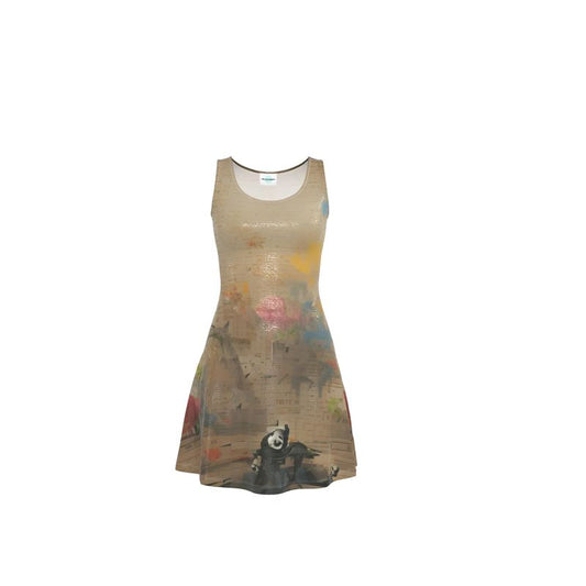 Overwhelmed - Beige Crush Velour - Stretchy & Shimmery Chain Jersey - Lightweight & Breathable A-Line Skater Dress